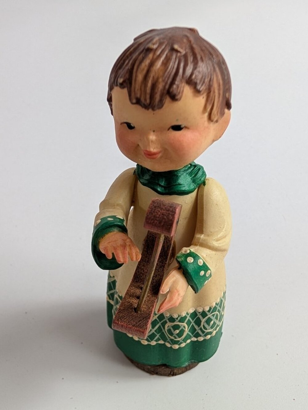 ANRI Italy Hand Carved Hand Painted Wood Carved Figurine Boy Harp 3.25" tall